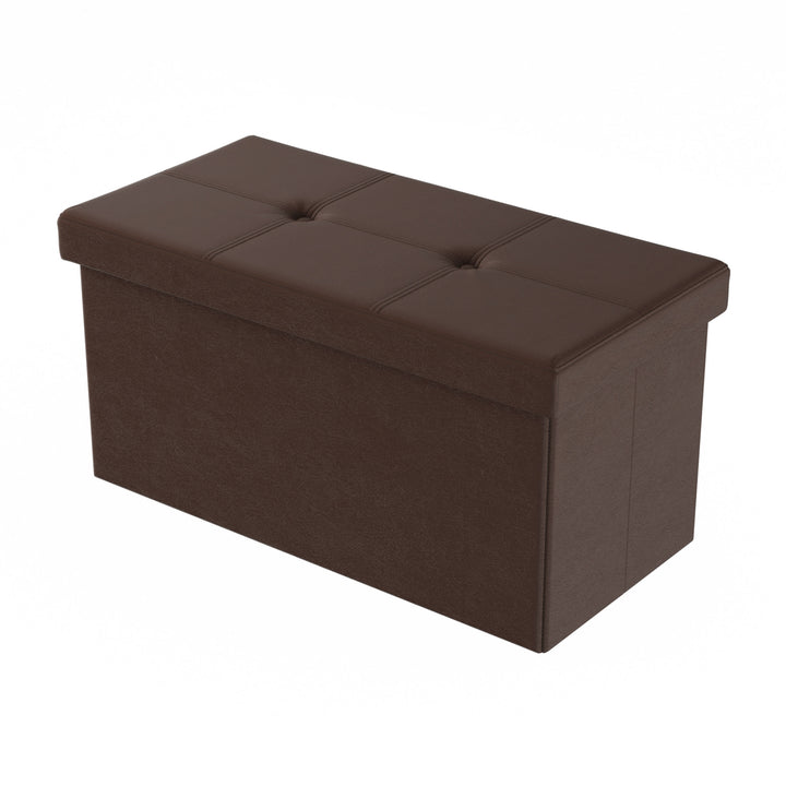 Large Brown Foldable Storage Bench Ottoman Tufted Faux Leather 30x15 Inch Image 3