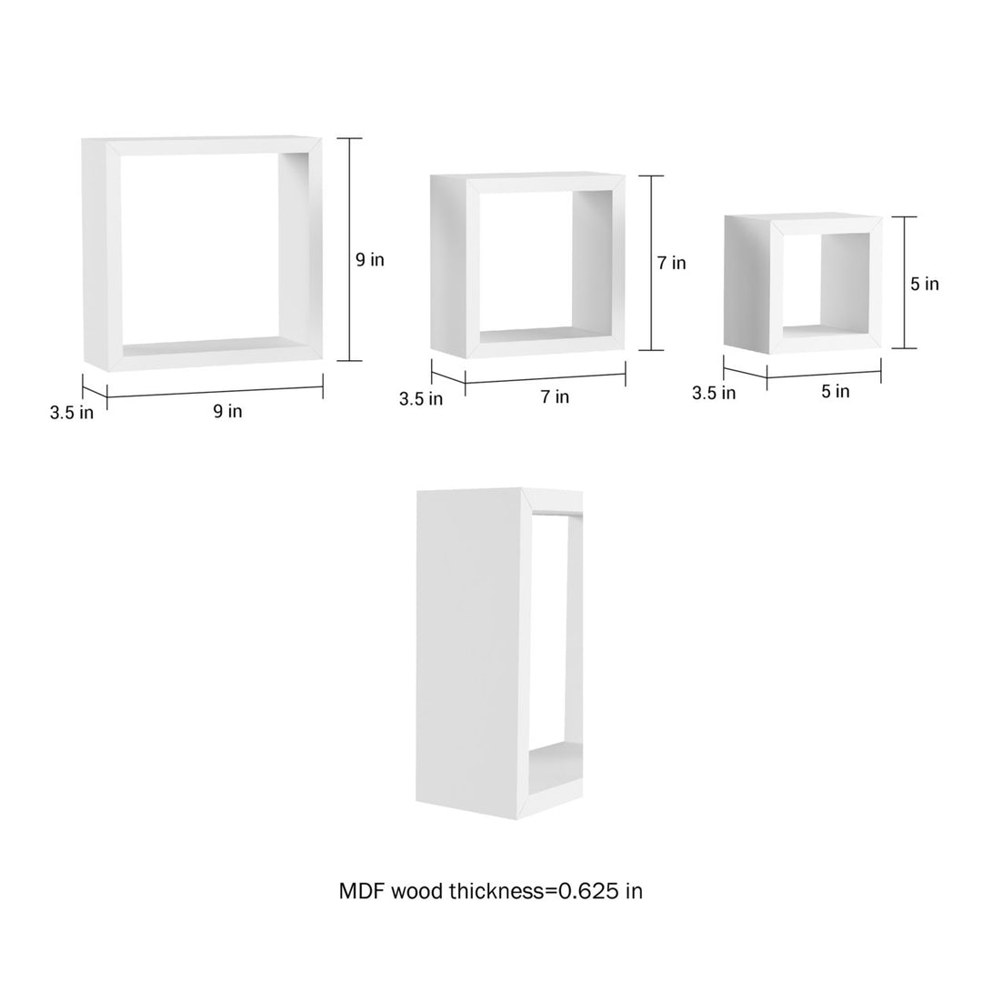 Set of 3 White Floating Shelves- Cube Wall Shelf Set with Hidden Brackets Display Decor, Books, Photos, More Image 4