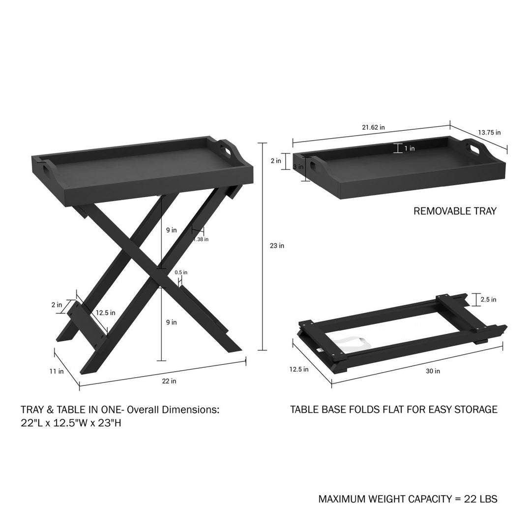 Folding Wooden TV Tray End Table Removable Tray Matte Black Living Room Accent Image 4