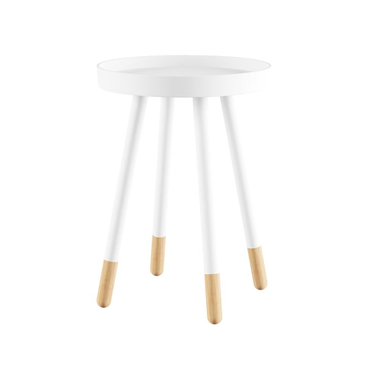 White End Table Round Mid-Century Modern Wooden Contemporary Decor Display and Home Accent Table Image 3