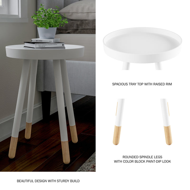 White End Table Round Mid-Century Modern Wooden Contemporary Decor Display and Home Accent Table Image 5