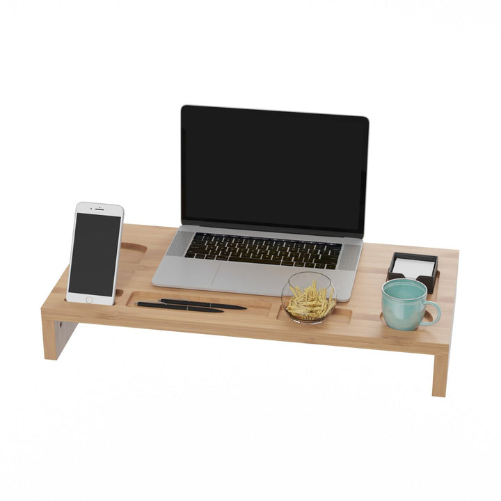 Wooden Bamboo Office Accessories and Desk Organizer Laptop Riser or PC Computer Shelf Image 5