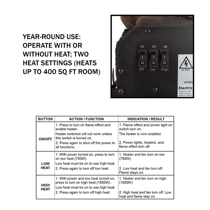 LED Electric Fireplace Log Insert 5100 BTU Energy Efficient Heater Realistic Flames Image 3