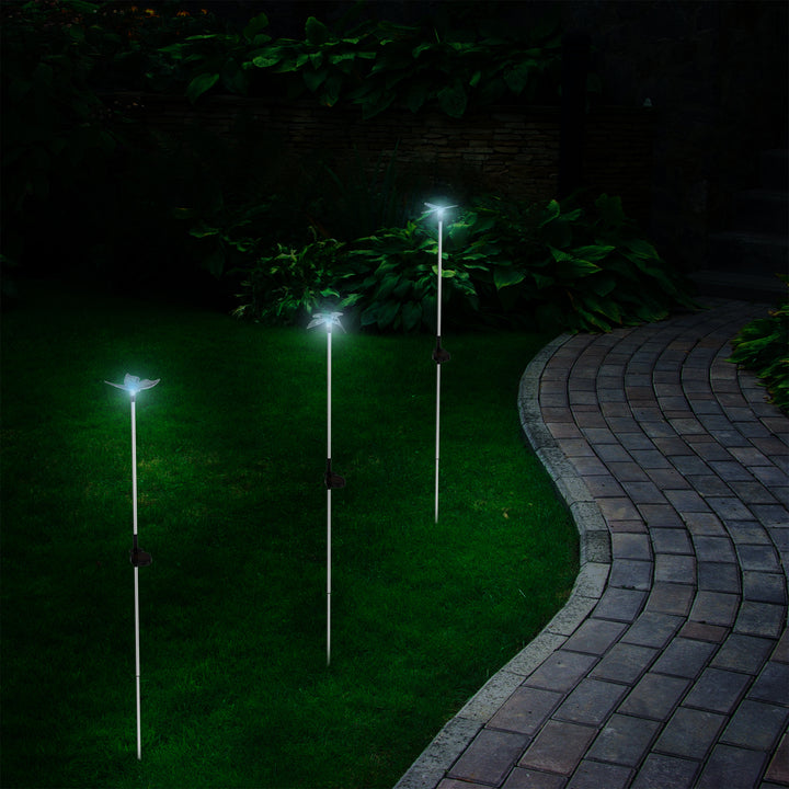 Pure Garden Solar Lights 30 Inches High Butterfly Hummingbird Dragonfly Decor Image 3