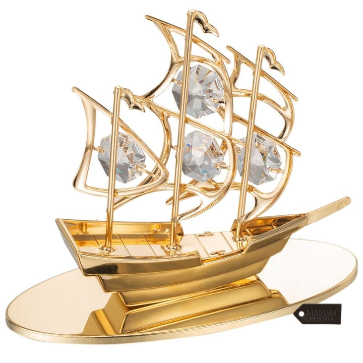 Matashi 24K Gold Plated Crystal Studded Mayflower Sailing Ship Ornament Image 4