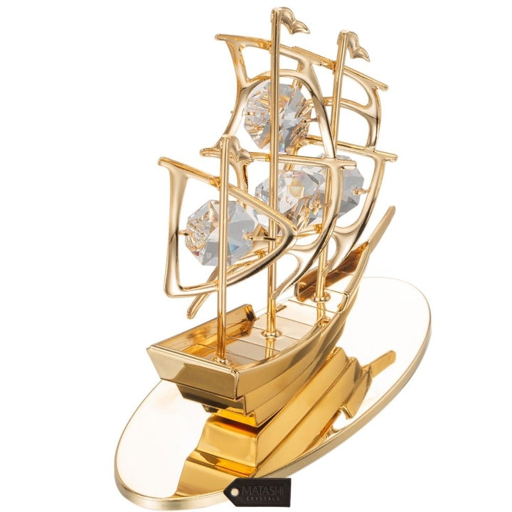 Matashi 24K Gold Plated Crystal Studded Mayflower Sailing Ship Ornament Image 5