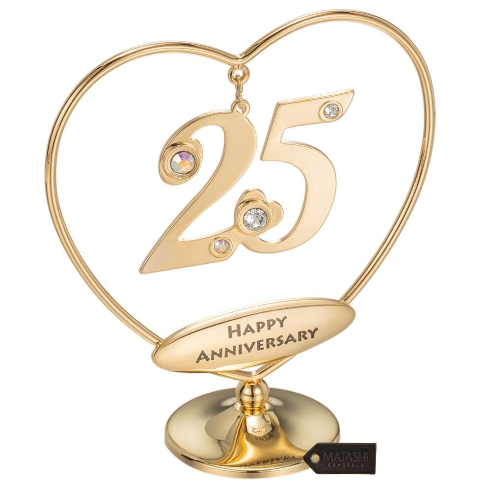 Matashi 24K Gold Plated Beautiful 25th "Happy Anniversary" Heart Table Top Ornament Made with Genuine Matashi Crystals Image 3