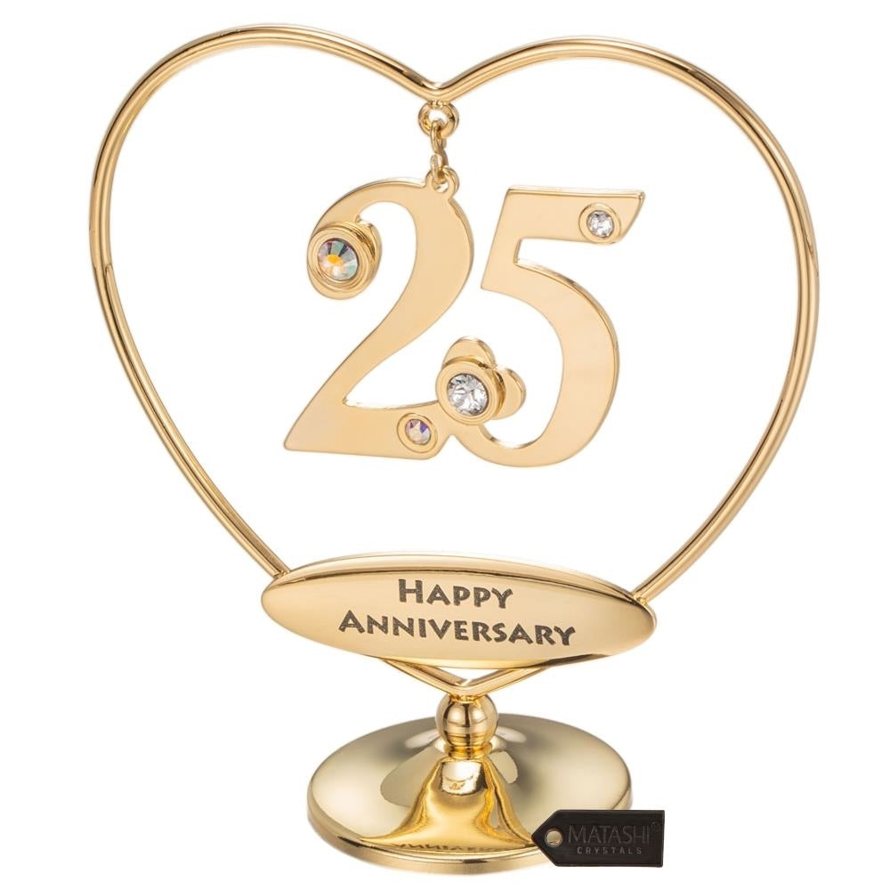 Matashi 24K Gold Plated Beautiful 25th "Happy Anniversary" Heart Table Top Ornament Made with Genuine Matashi Crystals Image 5