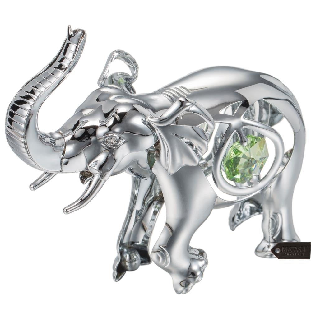 Matashi Chrome Plated Silver Elephant with Open Mouth Ornament with Mint Green and Clear-Cut Crystals Image 3