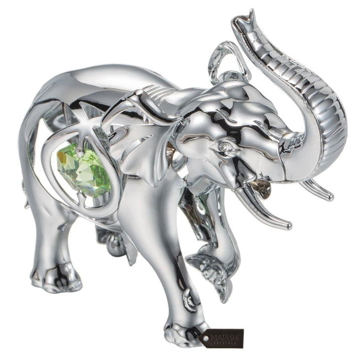 Matashi Chrome Plated Silver Elephant with Open Mouth Ornament with Mint Green and Clear-Cut Crystals Image 4