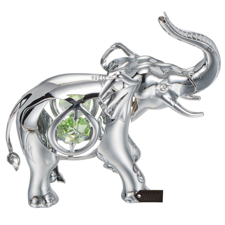 Matashi Chrome Plated Silver Elephant with Open Mouth Ornament with Mint Green and Clear-Cut Crystals Image 5