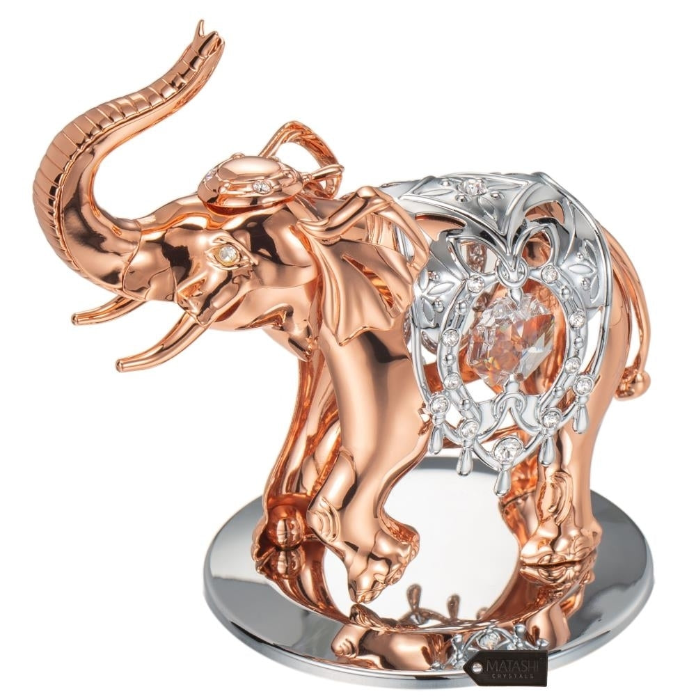 Matashi Rose Gold and Silver Color Crystal Studded Elephant Ornament Image 3