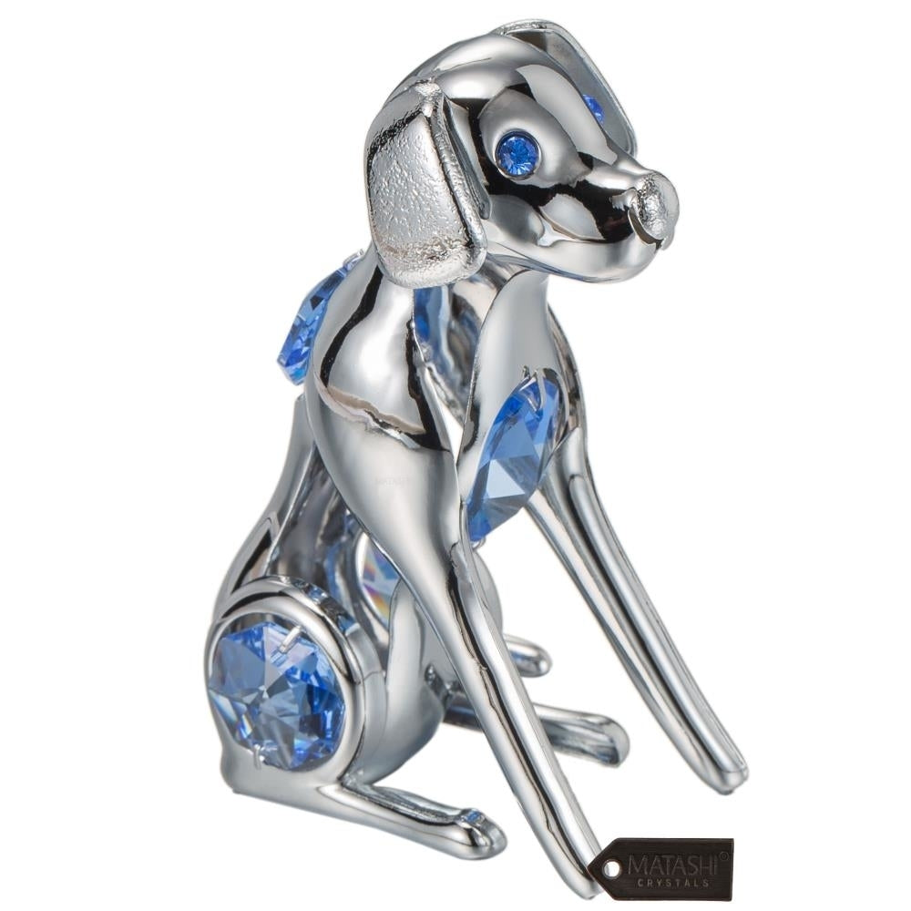 Matashi Chrome Plated Silver Dog with Blue Crystals Image 3