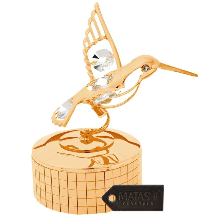 Matashi 24K Gold Plated Music Box with Crystal Studded Hummingbird Figurine Image 3