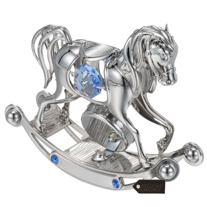 Chrome Plated Crystal Studded Silver Rocking Horse Desk Clock Ornament by Matashi Image 4