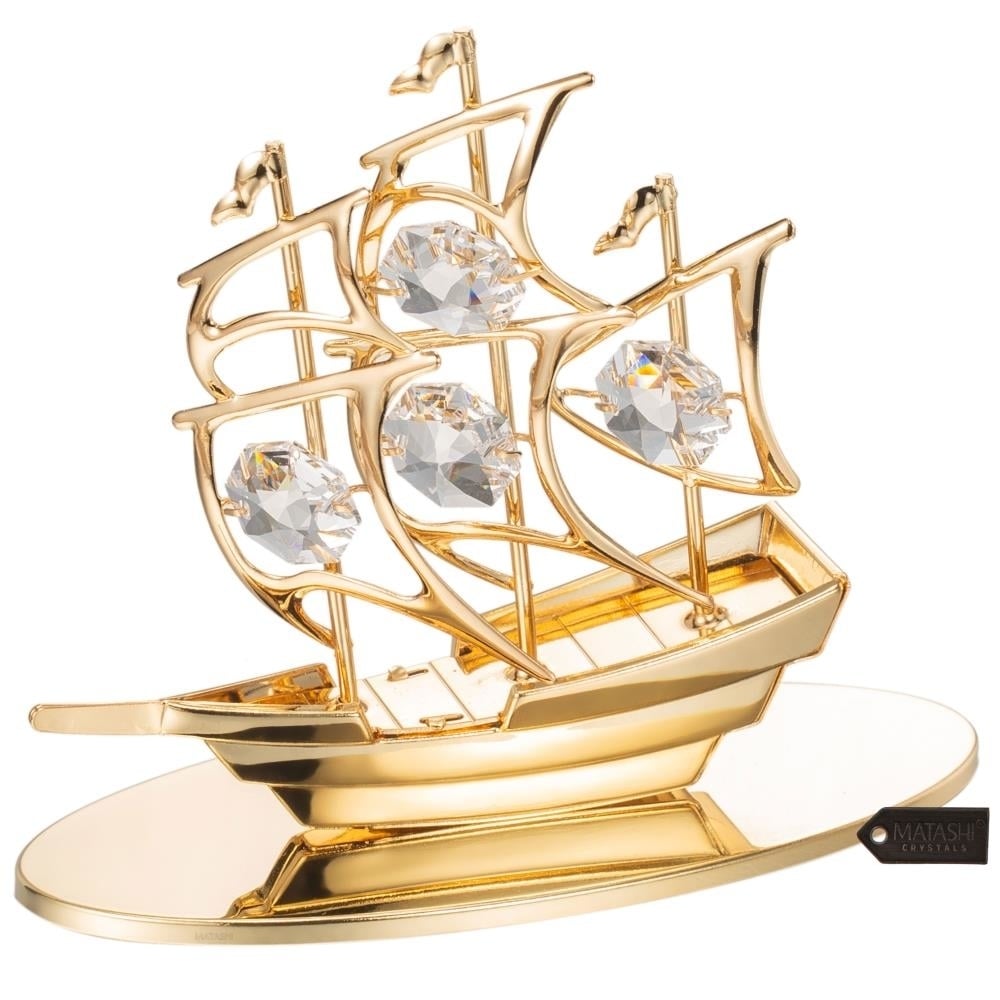 Matashi 24K Gold Plated Crystal Studded Mayflower Sailing Ship Ornament Image 2