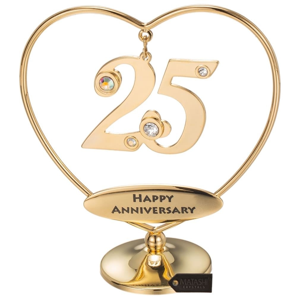 Matashi 24K Gold Plated Beautiful 25th "Happy Anniversary" Heart Table Top Ornament Made with Genuine Matashi Crystals Image 2