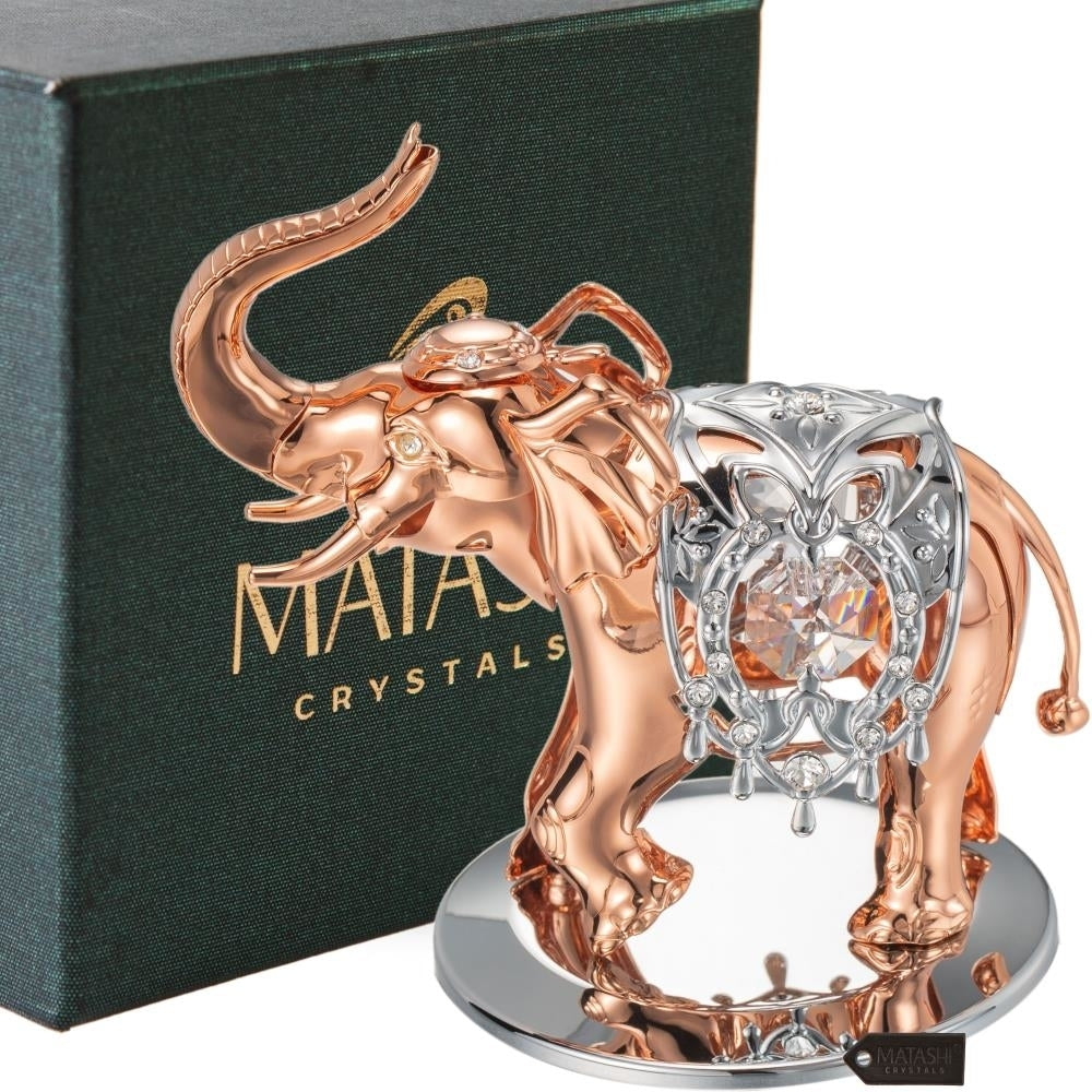 Matashi Rose Gold and Silver Color Crystal Studded Elephant Ornament Image 1