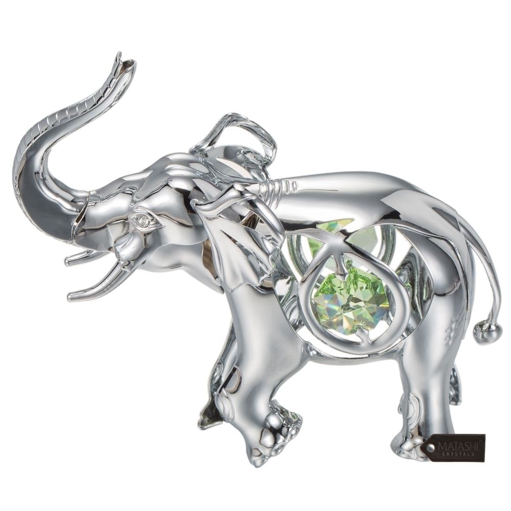 Matashi Chrome Plated Silver Elephant with Open Mouth Ornament with Mint Green and Clear-Cut Crystals Image 2