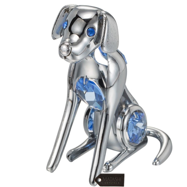 Matashi Chrome Plated Silver Dog with Blue Crystals Image 2