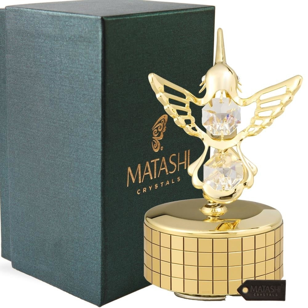 Matashi 24K Gold Plated Music Box with Crystal Studded Hummingbird Figurine Image 1