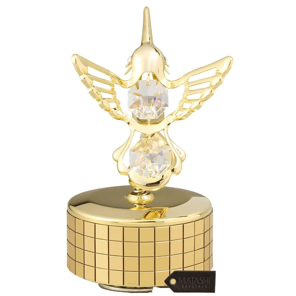 Matashi 24K Gold Plated Music Box with Crystal Studded Hummingbird Figurine Image 2