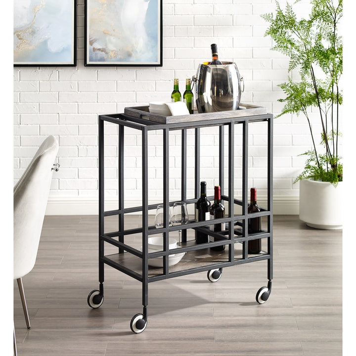 Kelsey Bar Cart with Removable Tray Wine Storage Casters Modern Black or Gold Image 3