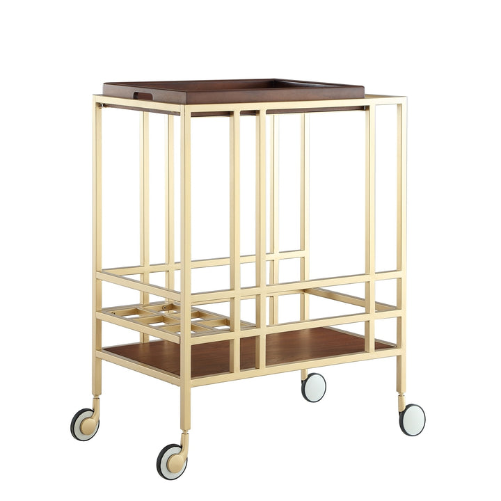 Kelsey Bar Cart with Removable Tray Wine Storage Casters Modern Black or Gold Image 5