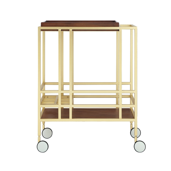 Kelsey Bar Cart with Removable Tray Wine Storage Casters Modern Black or Gold Image 6