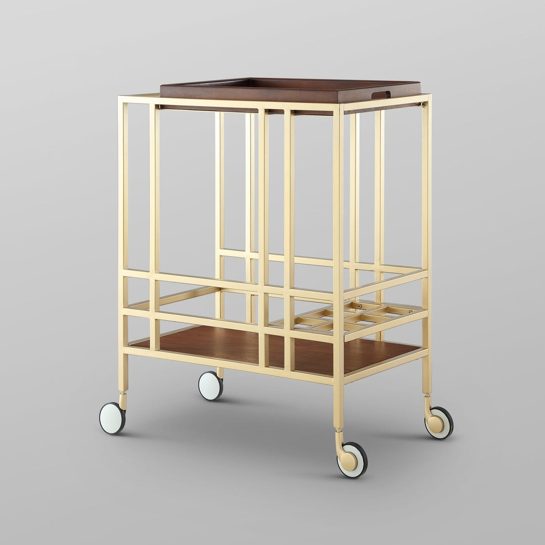 Kelsey Bar Cart with Removable Tray Wine Storage Casters Modern Black or Gold Image 8