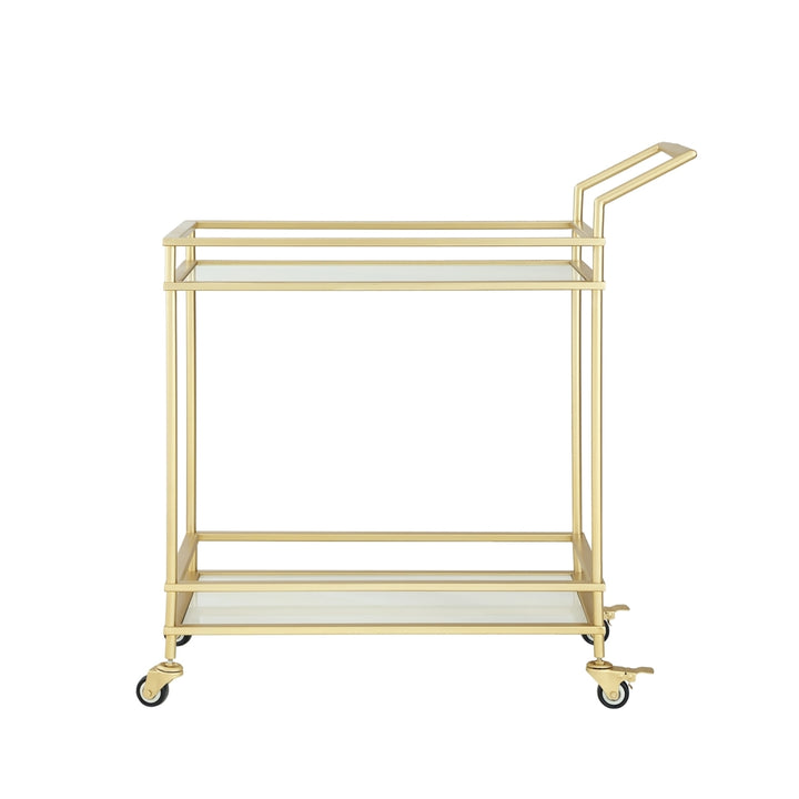 Amaya Serving Bar Cart-2 Storage Shelves-Casters- 2 Locking-Modern Matte Frame-By Nicole Miller Image 5