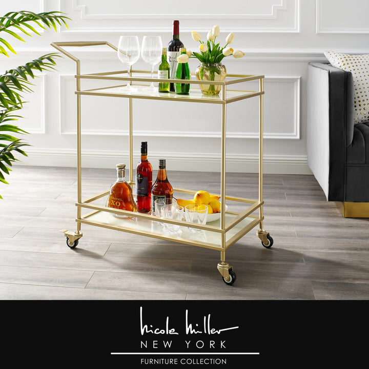 Amaya Serving Bar Cart-2 Storage Shelves-Casters- 2 Locking-Modern Matte Frame-By Nicole Miller Image 1