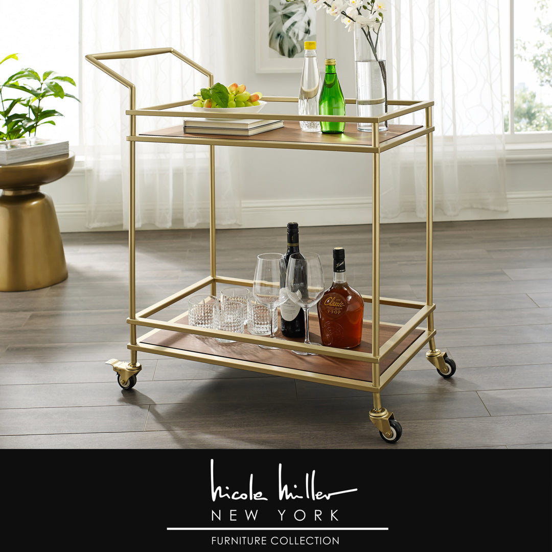 Amaya Serving Bar Cart-2 Storage Shelves-Casters- 2 Locking-Modern Matte Frame-By Nicole Miller Image 3