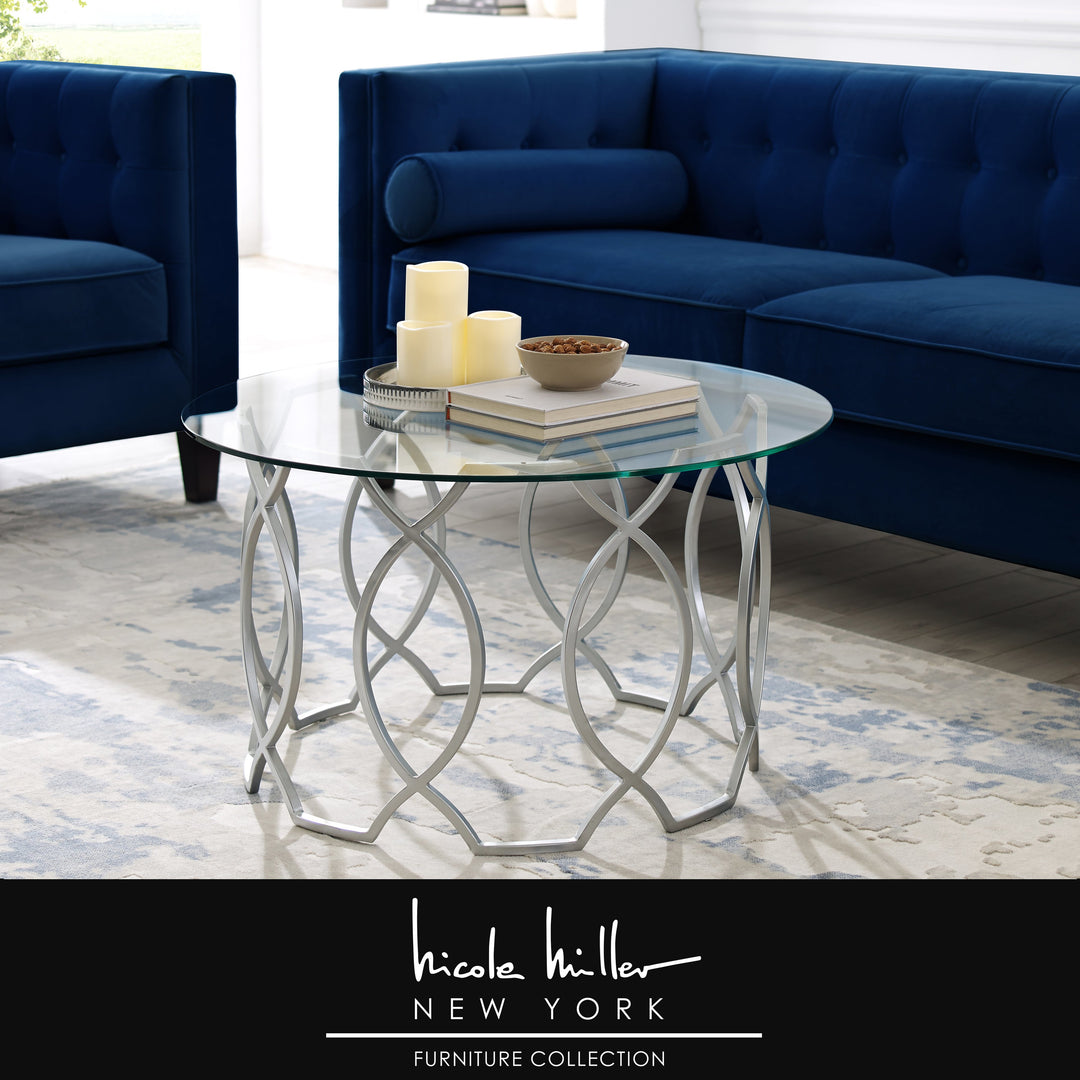 Sikara Round Modern Coffee Table- Durable Clear-Glass Top-Elegant Frame Design-By Nicole Miller Image 2