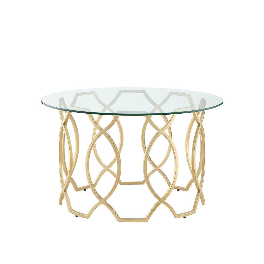 Nicole Miller Round Coffee Table Glass Top Metal Frame 32in Modern Gold/Silver Image 3