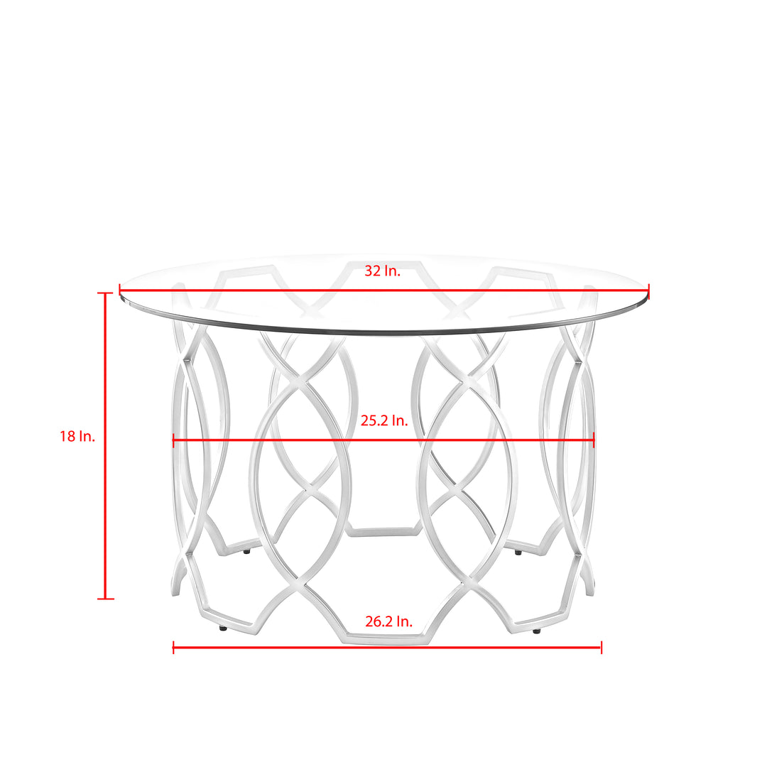 Nicole Miller Round Coffee Table Glass Top Metal Frame 32in Modern Gold/Silver Image 9