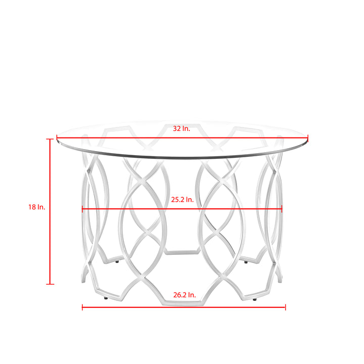 Nicole Miller Round Coffee Table Glass Top Metal Frame 32in Modern Gold/Silver Image 9