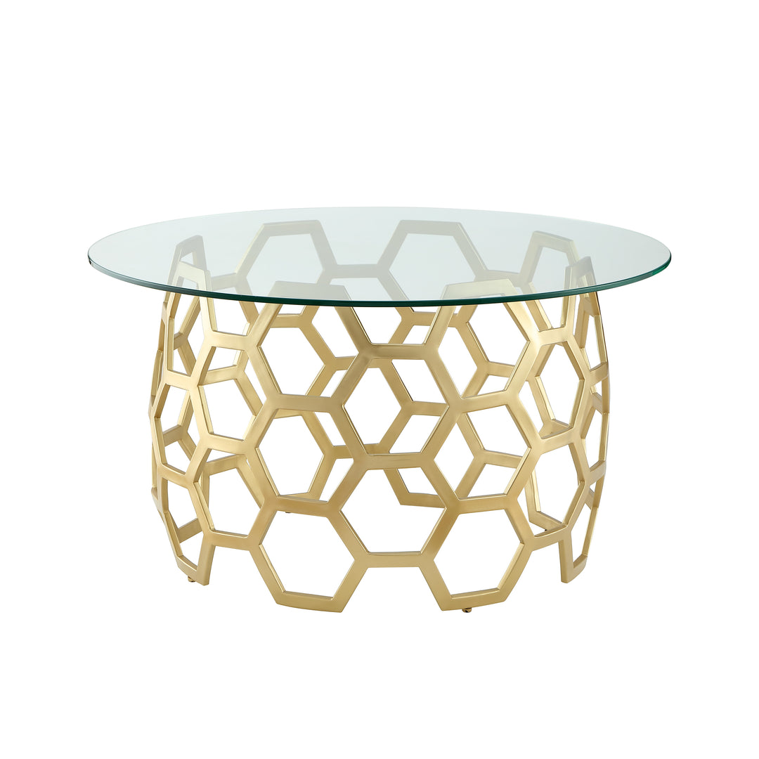 Inspired Home Round Geometric Coffee Table Clear Glass Top Metal Frame 32in Image 5