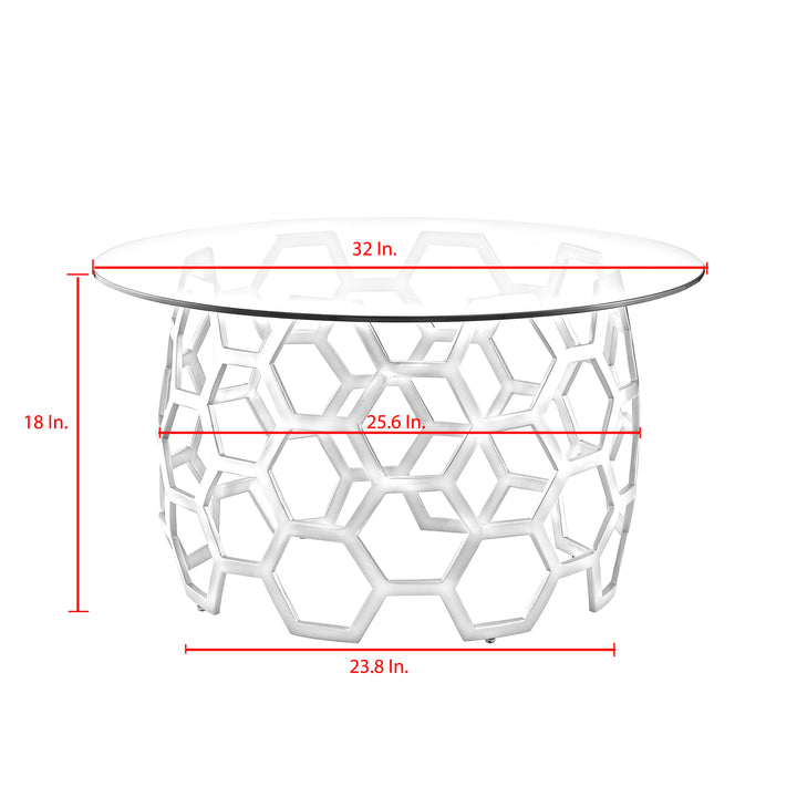 Inspired Home Round Geometric Coffee Table Clear Glass Top Metal Frame 32in Image 12