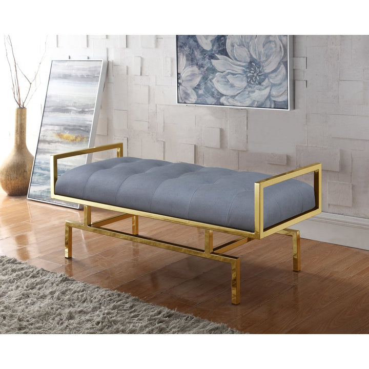 Melinda PU Leather Modern Contemporary Tufted Seating Goldtone Metal Leg Bench Image 1