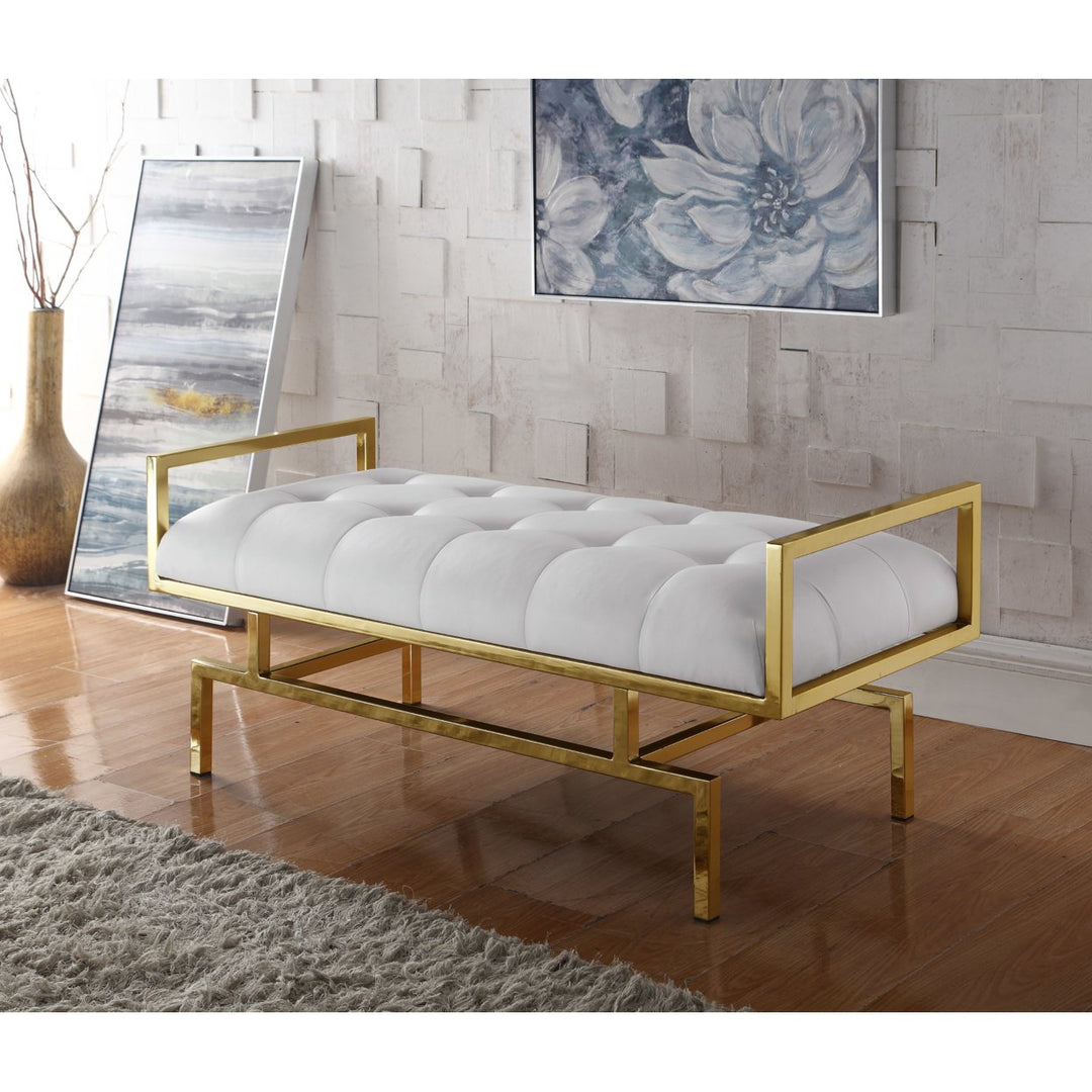 Melinda PU Leather Modern Contemporary Tufted Seating Goldtone Metal Leg Bench Image 2