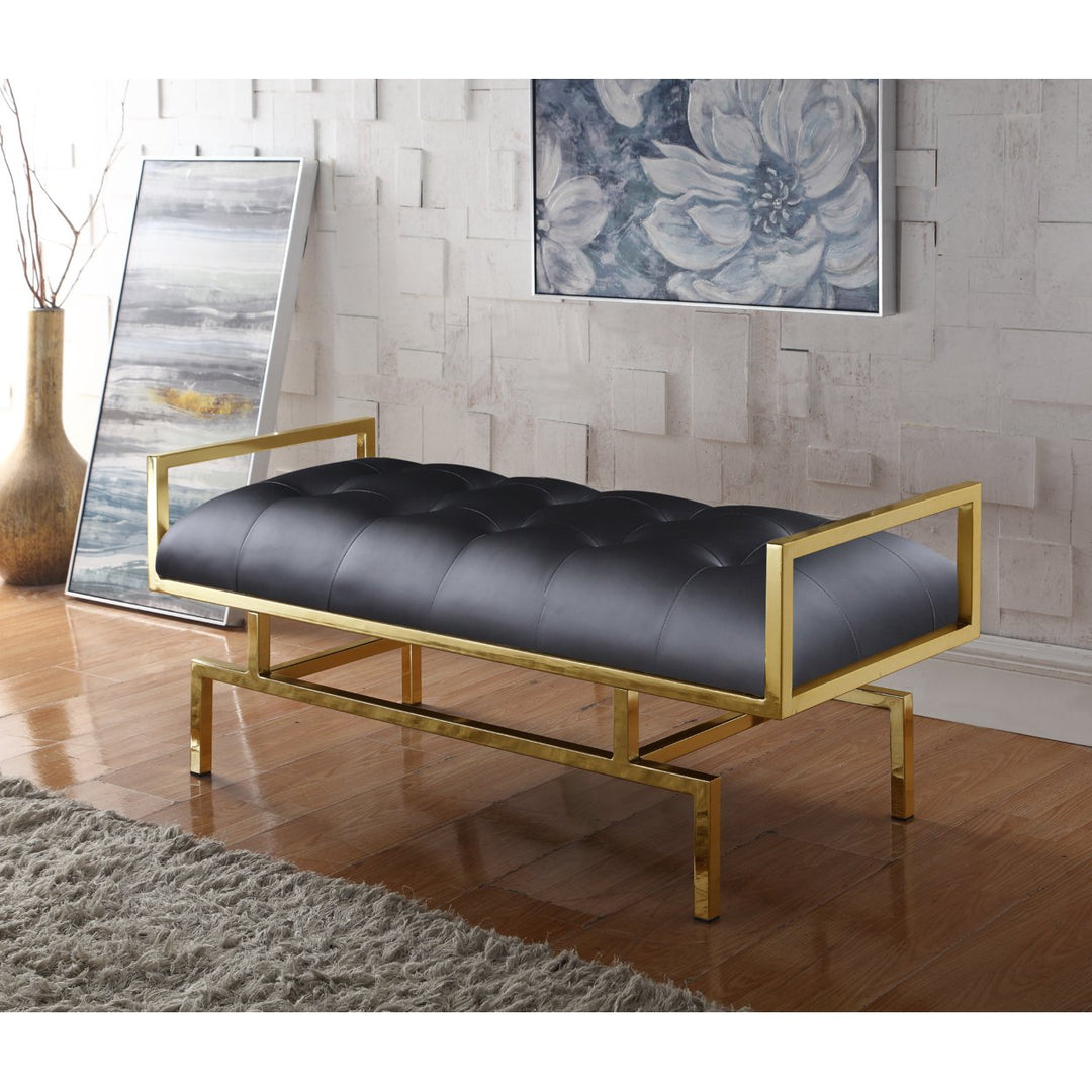 Melinda PU Leather Modern Contemporary Tufted Seating Goldtone Metal Leg Bench Image 3