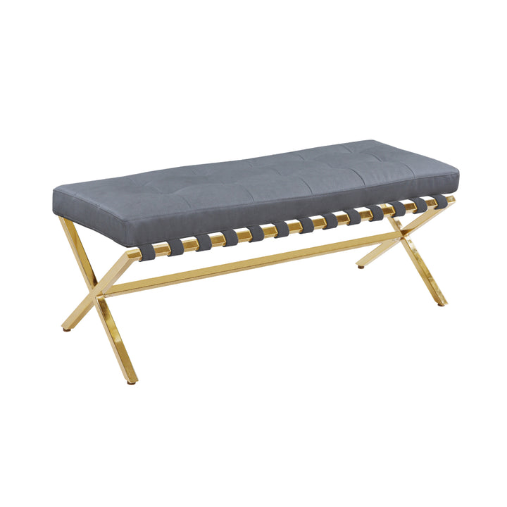 Mera PU Leather Modern Contemporary Tufted Seating Goldtone Metal Leg Bench Image 7