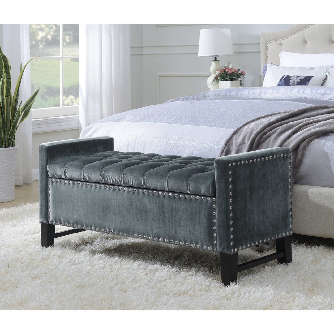 Kurt Neo Traditional Velvet Tufted Storage Bench Image 1