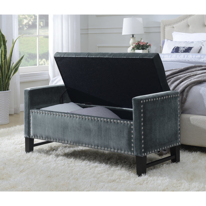 Kurt Neo Traditional Velvet Tufted Storage Bench Image 6