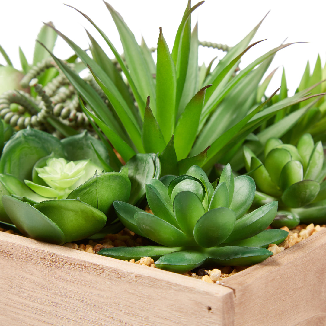 Faux Succulents Assorted Lifelike Plastic Greenery Arrangement with 10 Inch Decorative Wooden Box Image 4