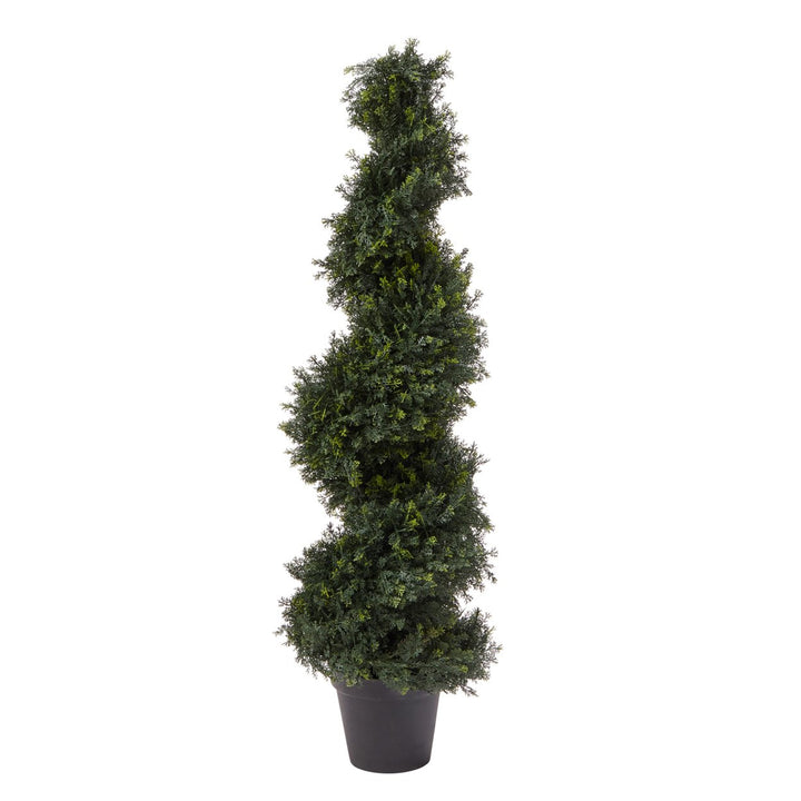 4-Foot-Tall Artificial Cypress Spiral Topiary Tree- Potted Indoor or Outdoor UV Protection Trees in Pot Image 1