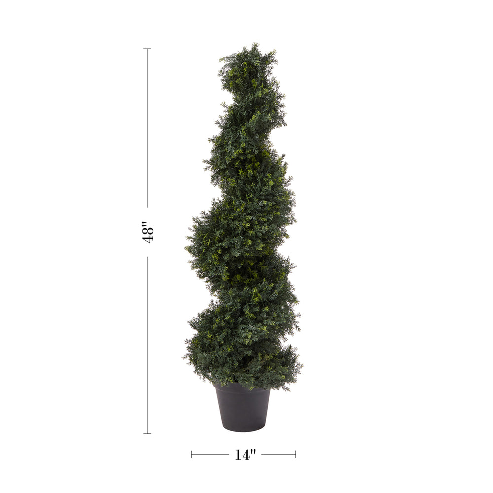 4-Foot-Tall Artificial Cypress Spiral Topiary Tree- Potted Indoor or Outdoor UV Protection Trees in Pot Image 2