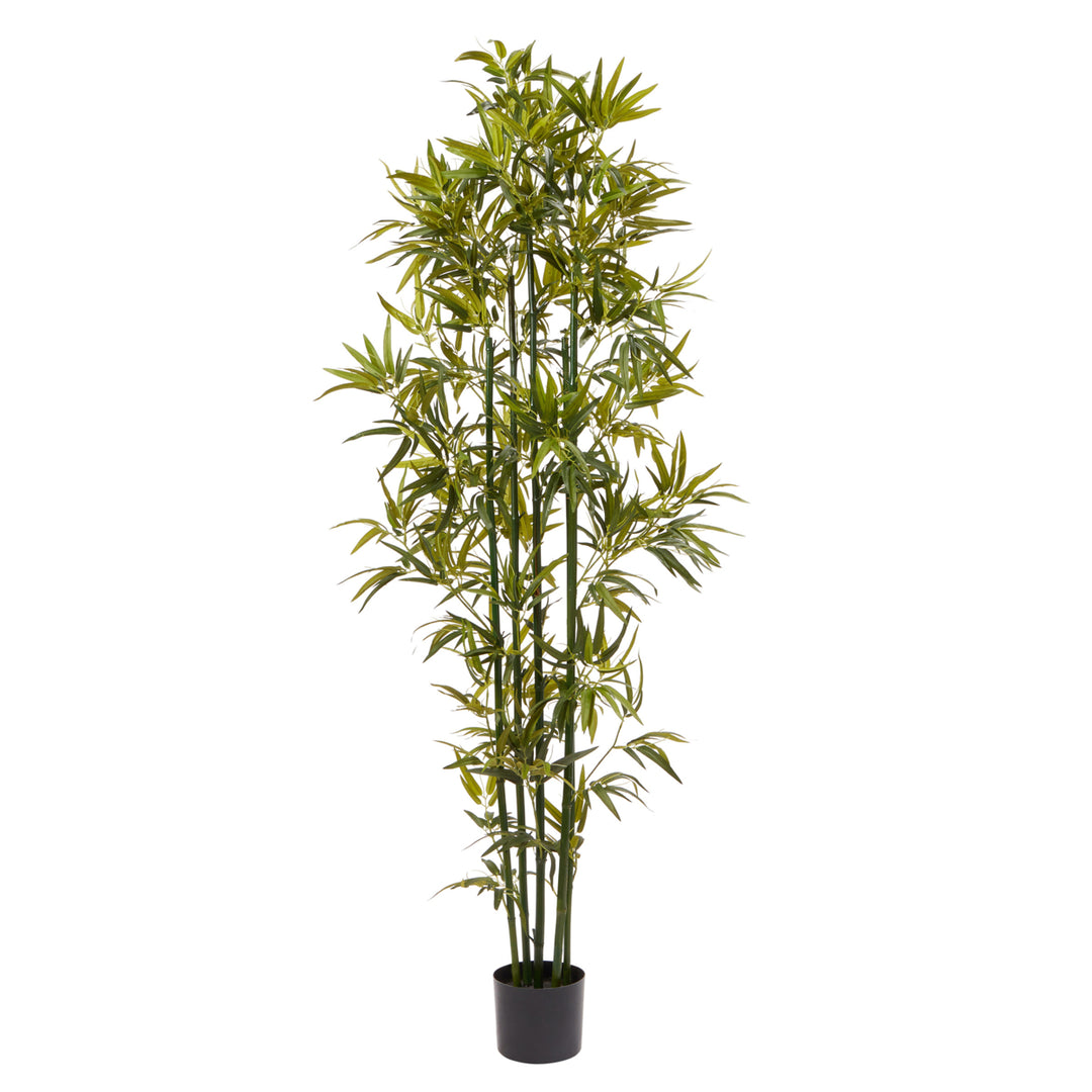 6 Ft. Artificial Bamboo  Tall Faux Potted Indoor Floor Plant for Home  Large and Lifelike by Pure Garden (Green Trunk) Image 1