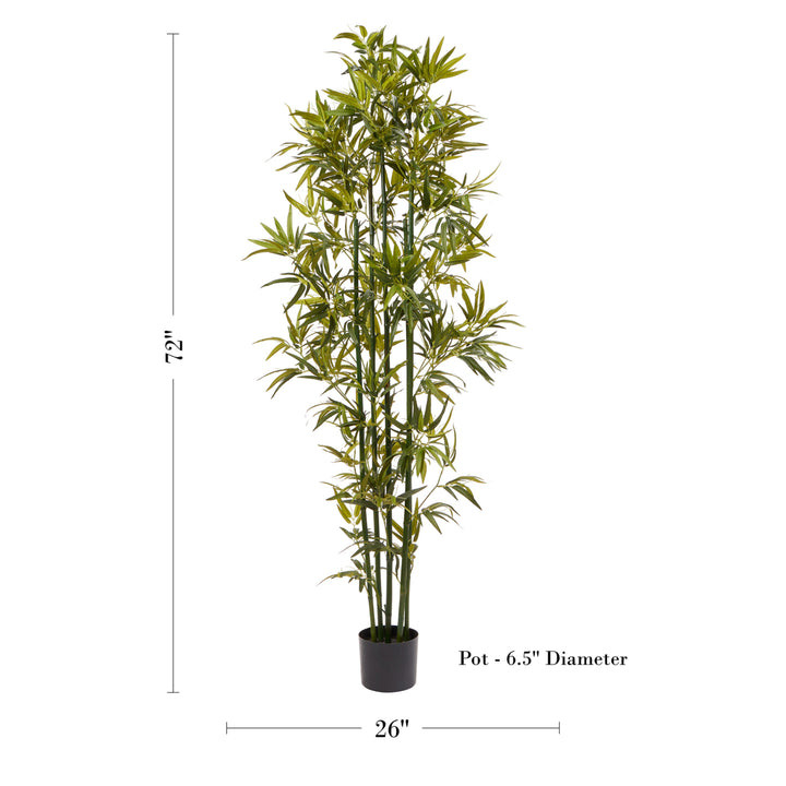 6 Ft. Artificial Bamboo  Tall Faux Potted Indoor Floor Plant for Home  Large and Lifelike by Pure Garden (Green Trunk) Image 2